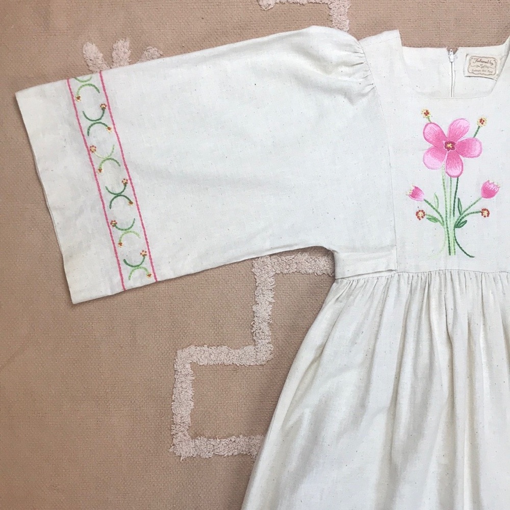 70s Handmade Empire Waist Maxi Dress W/ Embroidery